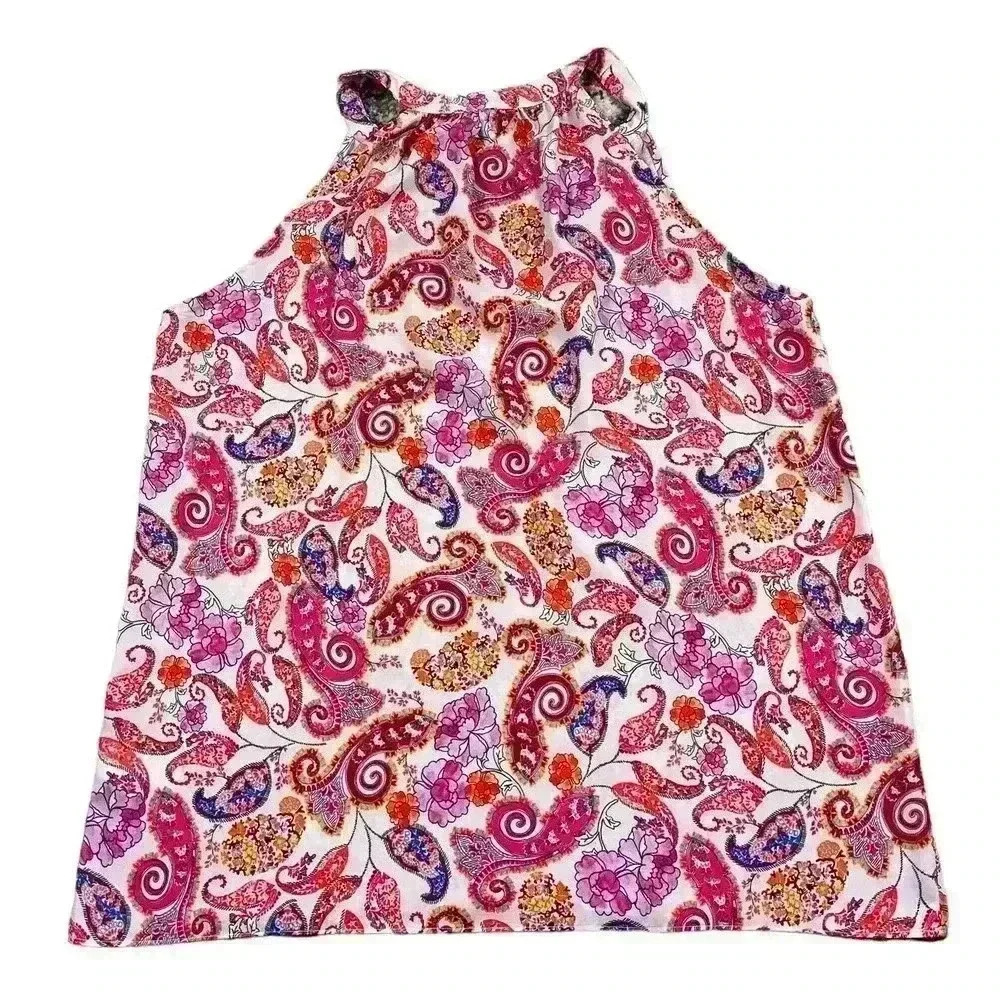 ANTIBES BLANC Women’s Pink Paisley Split-Neck Sleevelless Top SIZE-MEDIUM - Picture 2 of 6